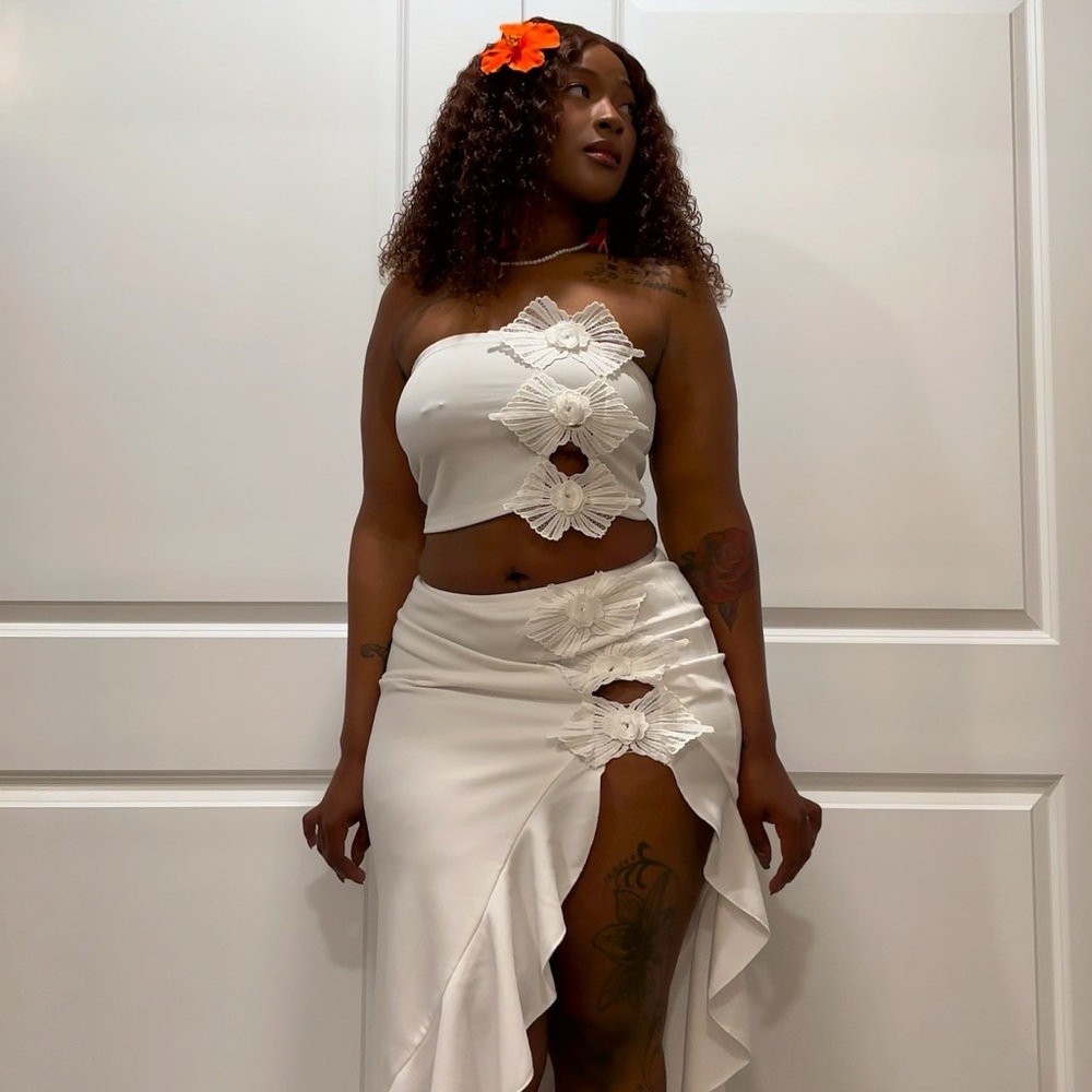 Fashion Nova White Wrap Midi Skirt Set - Picture 2 of 4